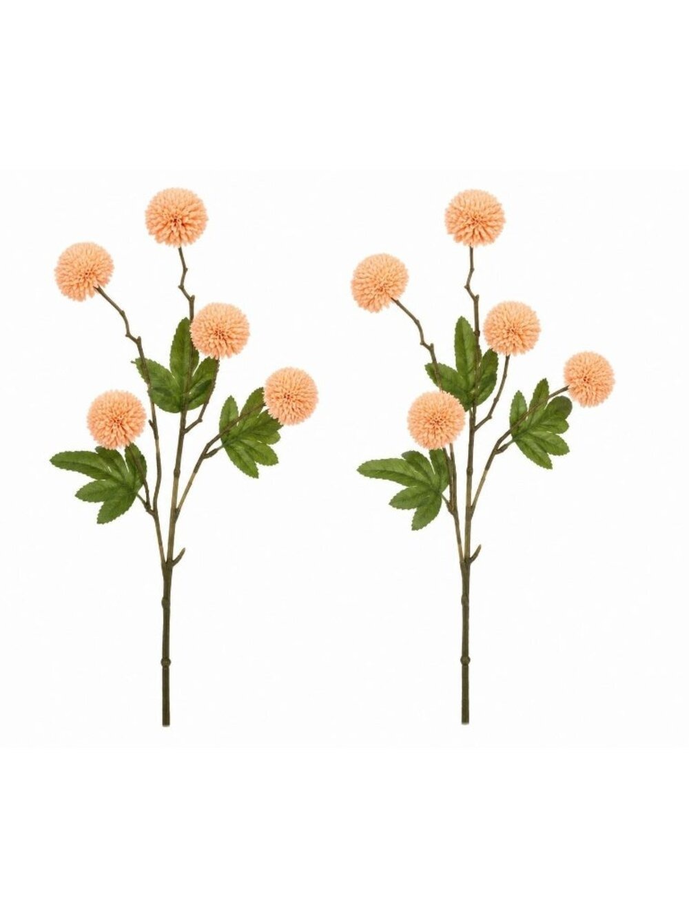 Peach Apricot Pom Pom Chrysanthemum Stems Set of 2 20 Inch Artificial Silk